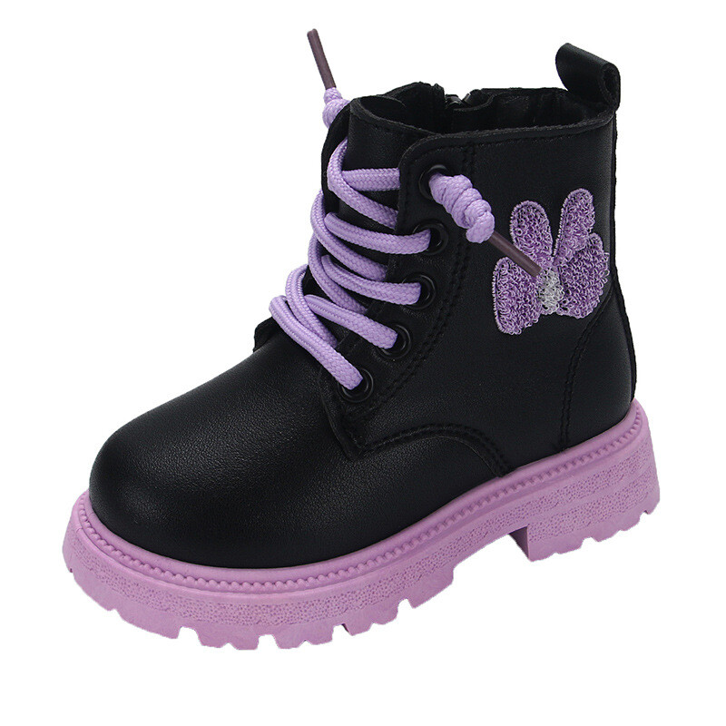 Sügisesed Laste poolsaapad Mood Printsess Nahast saapad Lillad Libisemisvastased Pehme põhjaga Tüdrukute Kingad Mitmekülgsed Laste lühikesed Saapad