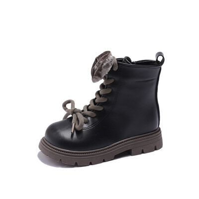 2024 Κοντές μπότες για κορίτσια για την άνοιξη και το φθινόπωρο με φιόγκο Μοναδικά Sweet Princess Casual Boots PU Παιδικά Princess Boots Beige Black Drop