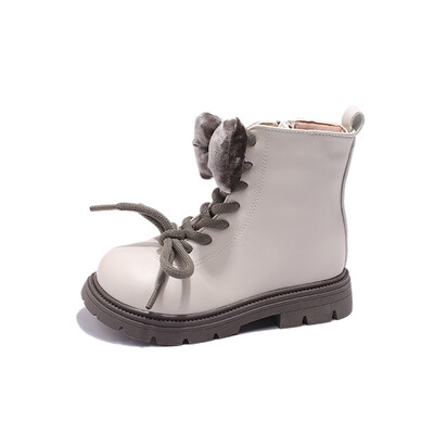 2024 Κοντές μπότες για κορίτσια για την άνοιξη και το φθινόπωρο με φιόγκο Μοναδικά Sweet Princess Casual Boots PU Παιδικά Princess Boots Beige Black Drop
