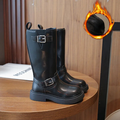 Cizme din piele pentru copii în stil coreean, calde, 2023, toamnă pentru fete, cizme de călărie, livrare picătură, negru, copii, negru, cizme prințesă de podium