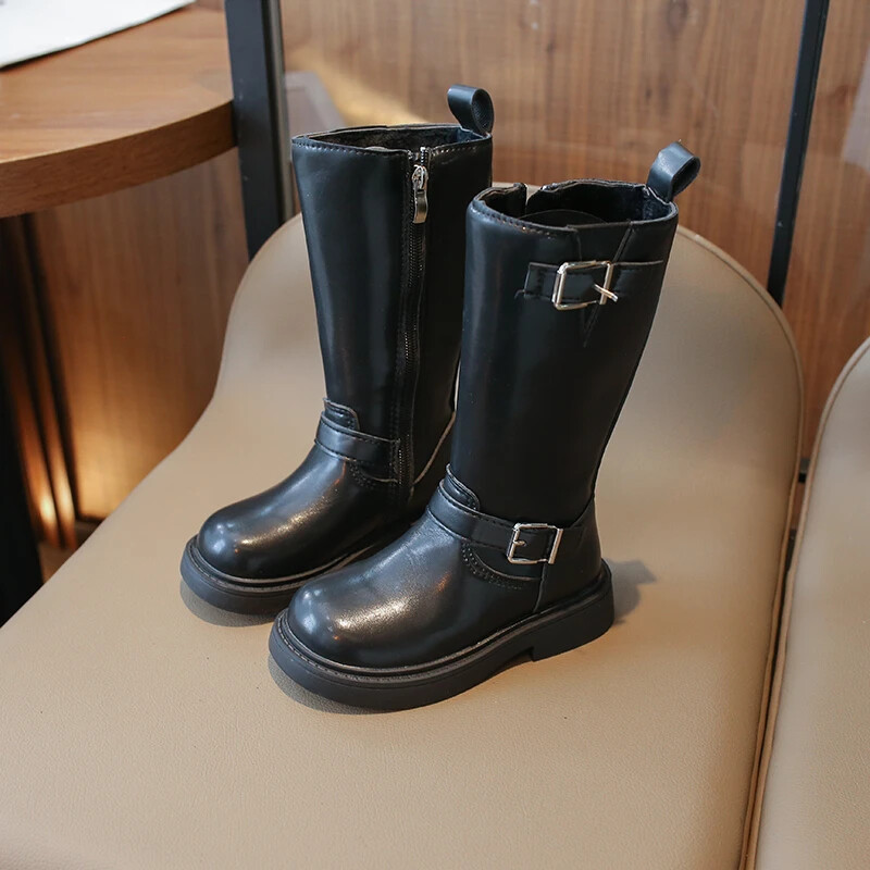 Cizme din piele pentru copii în stil coreean, calde, 2023, toamnă pentru fete, cizme de călărie, livrare picătură, negru, copii, negru, cizme prințesă de podium
