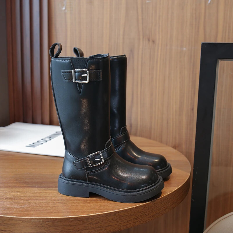 Cizme din piele pentru copii în stil coreean, calde, 2023, toamnă pentru fete, cizme de călărie, livrare picătură, negru, copii, negru, cizme prințesă de podium