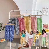 Kevadsuvi Uued sääsekindlad püksid Beebipüksid Õhukesed lahtised puuvillased ruudulised püksid Välisrõivad Lapsed Mood Sport Vabaaja püksid