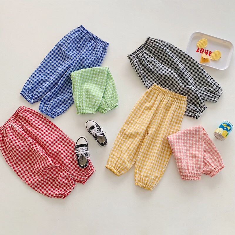 Kevadsuvi Uued sääsekindlad püksid Beebipüksid Õhukesed lahtised puuvillased ruudulised püksid Välisrõivad Lapsed Mood Sport Vabaaja püksid