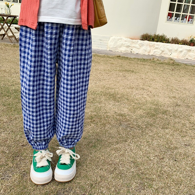 Kevadsuvi Uued sääsekindlad püksid Beebipüksid Õhukesed lahtised puuvillased ruudulised püksid Välisrõivad Lapsed Mood Sport Vabaaja püksid