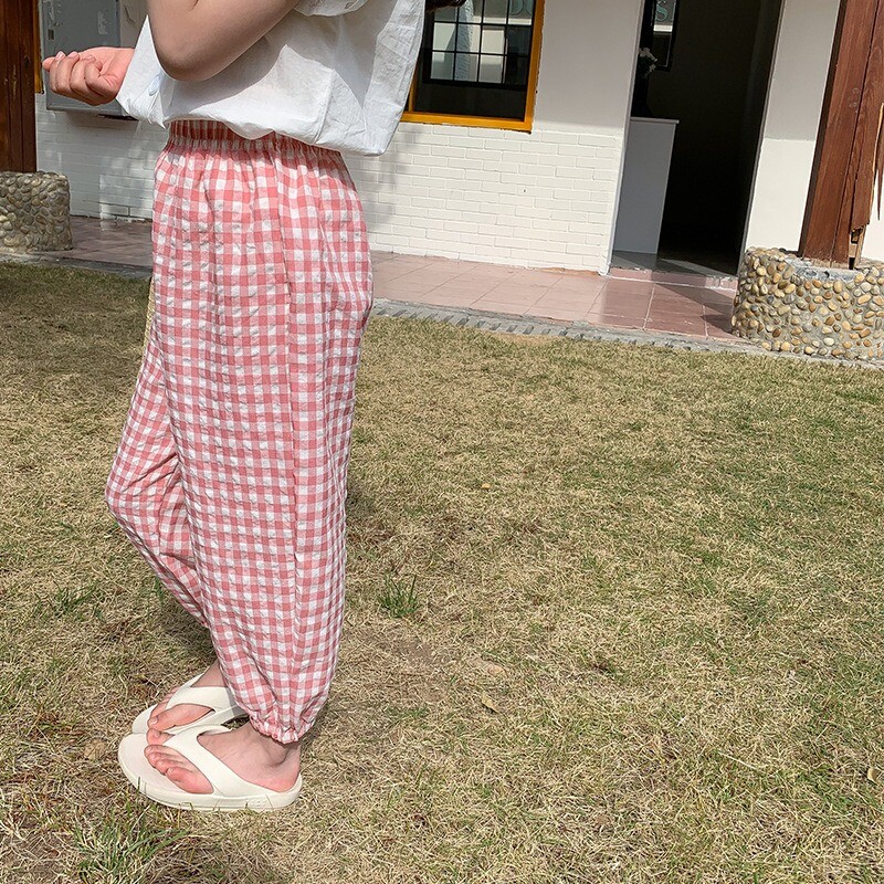 Kevadsuvi Uued sääsekindlad püksid Beebipüksid Õhukesed lahtised puuvillased ruudulised püksid Välisrõivad Lapsed Mood Sport Vabaaja püksid