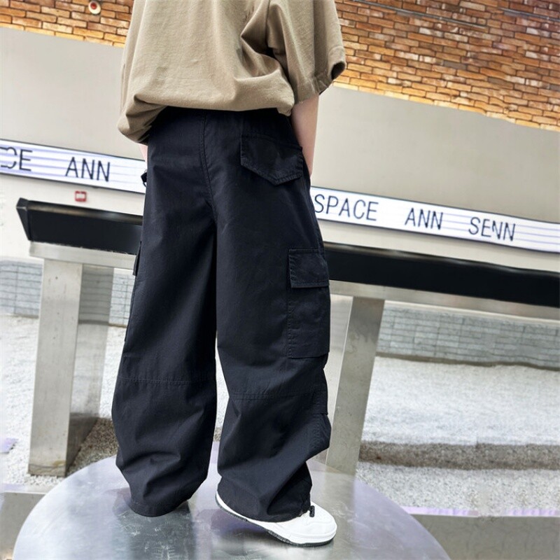 Copii Băieți Pantaloni casual largi de vară Pantaloni cargo uni cu buzunar Îmbrăcăminte pentru copii Fanshion Pantaloni drepti respirabili cu picioare largi 6-15 ani