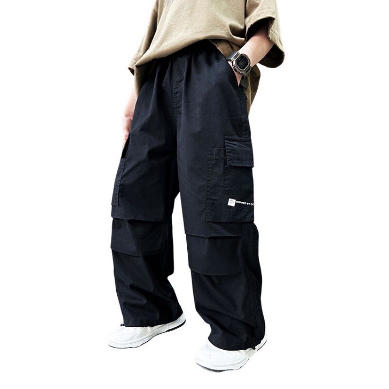 Copii Băieți Pantaloni casual largi de vară Pantaloni cargo uni cu buzunar Îmbrăcăminte pentru copii Fanshion Pantaloni drepti respirabili cu picioare largi 6-15 ani