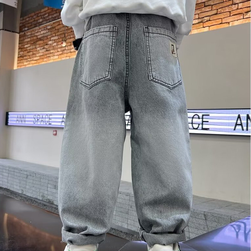 Детски есенни панталони, окъсани дънки за момчета, пролетни и есенни дълги панталони, есенен нов западен стил Експлозивна улична тенденция