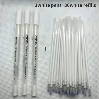 33 tk 0,8 mm loominguline valge tindiga geelpliiats Esiletõstetud markerpliiats peen ots õpilaste kirjatarvete joonistamiseks kunsti kirjutamiseks koolitarvete jaoks