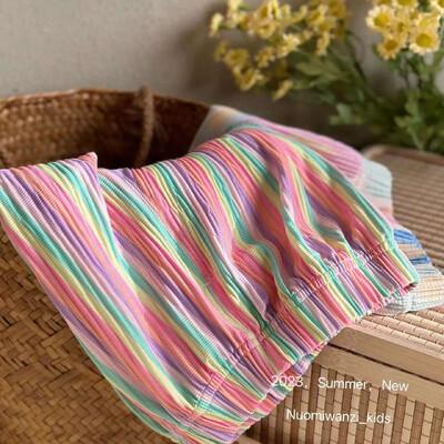 Haine pentru copii de modă Pantaloni pentru fete Pantaloni largi, cu flori drăguțe, pentru fetițe, primăvară, vară, pantaloni casual, pantaloni largi în dungi curcubeu