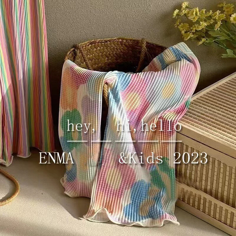 Haine pentru copii de modă Pantaloni pentru fete Pantaloni largi, cu flori drăguțe, pentru fetițe, primăvară, vară, pantaloni casual, pantaloni largi în dungi curcubeu