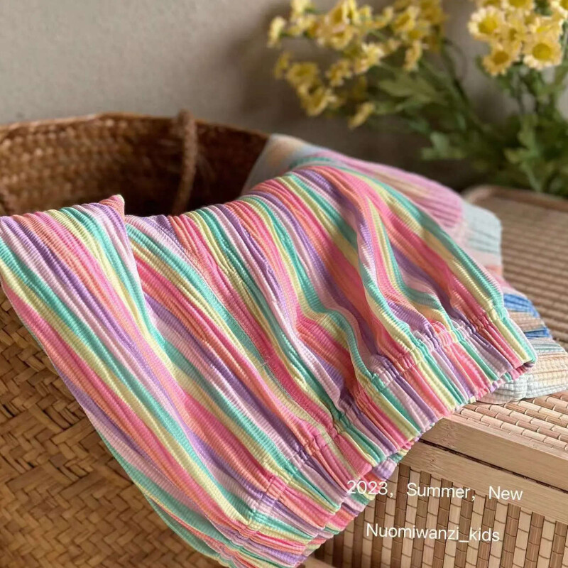 Haine pentru copii de modă Pantaloni pentru fete Pantaloni largi, cu flori drăguțe, pentru fetițe, primăvară, vară, pantaloni casual, pantaloni largi în dungi curcubeu