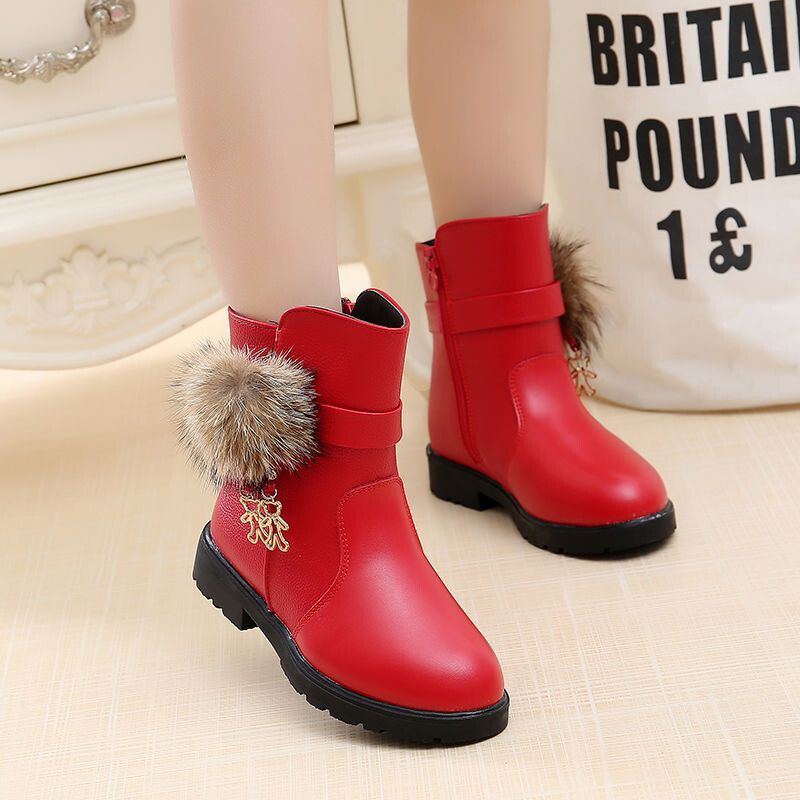 Visokokvalitetne modne dječje čizme za princeze Lopta od pravog krzna Dječje zimske čizme za snijeg 2020. proljeće Nove dječje kožne pamučne čizme
