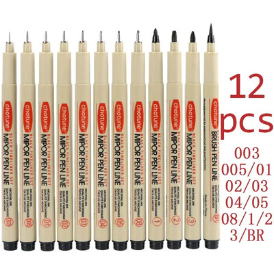 Art Manga Contur stilou Pigment Căptușeală Micron Pen Marker Set Hook Line Ac Pen pentru Schiță Moale Perie Papetarie Articole de artă