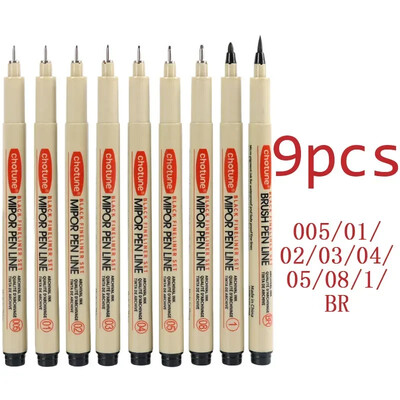 Art Manga Contur stilou Pigment Căptușeală Micron Pen Marker Set Hook Line Ac Pen pentru Schiță Moale Perie Papetarie Articole de artă