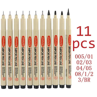 Art Manga Contur stilou Pigment Căptușeală Micron Pen Marker Set Hook Line Ac Pen pentru Schiță Moale Perie Papetarie Articole de artă