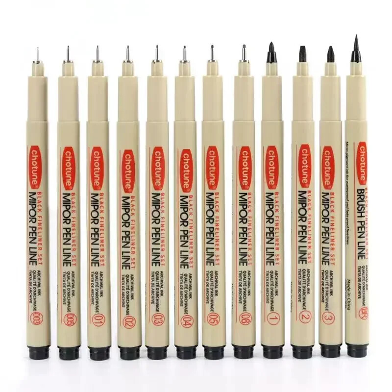 Art Manga Contur stilou Pigment Căptușeală Micron Pen Marker Set Hook Line Ac Pen pentru Schiță Moale Perie Papetarie Articole de artă