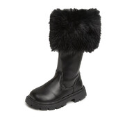 Talvine sügisprintsess Pikad saapad Tüdrukutele Mood Ümar karusnahast Disain Saapad Lapsed Soojad Puuvillased Kingad Laste Selg Lukk Sügissaapad