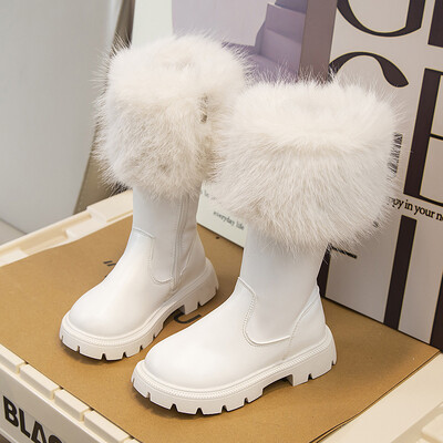 Talvine sügisprintsess Pikad saapad Tüdrukutele Mood Ümar karusnahast Disain Saapad Lapsed Soojad Puuvillased Kingad Laste Selg Lukk Sügissaapad