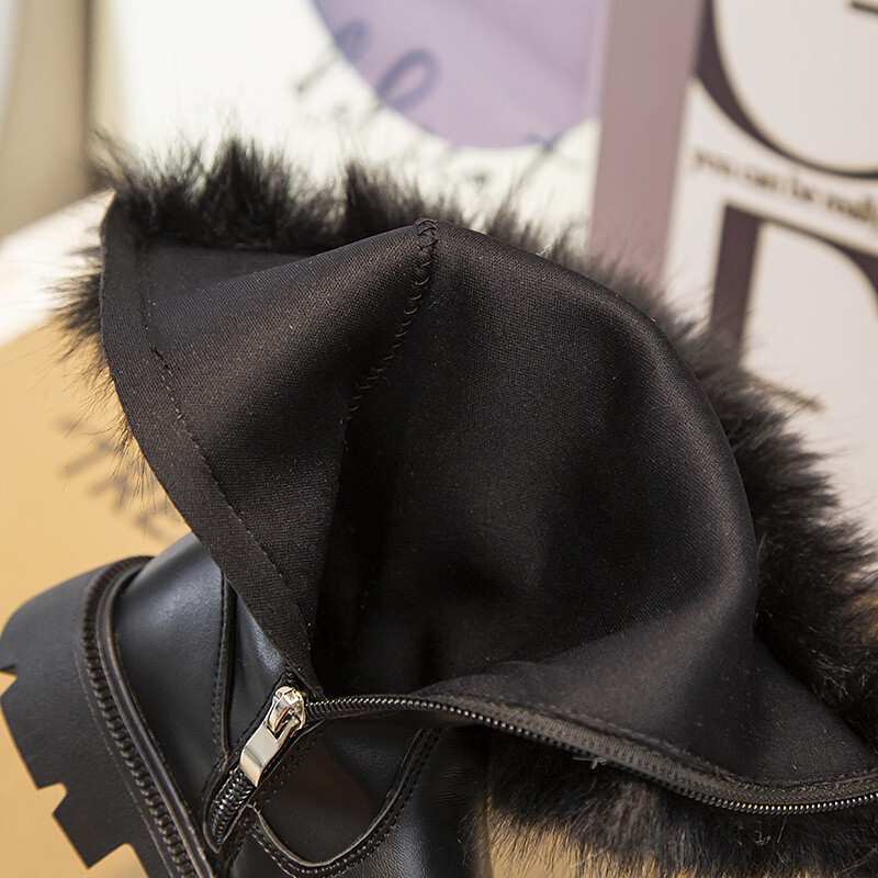 Talvine sügisprintsess Pikad saapad Tüdrukutele Mood Ümar karusnahast Disain Saapad Lapsed Soojad Puuvillased Kingad Laste Selg Lukk Sügissaapad