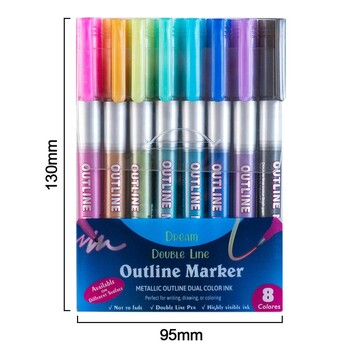 8 Χρώματα Double Lines Art Markers Highlighter DIY Graffiti Outline Art Pen Μεταλλικό Έγχρωμο Μαρκαδόρο Σχεδίου Μαρκαδόρο