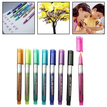 8 Χρώματα Double Lines Art Markers Highlighter DIY Graffiti Outline Art Pen Μεταλλικό Έγχρωμο Μαρκαδόρο Σχεδίου Μαρκαδόρο