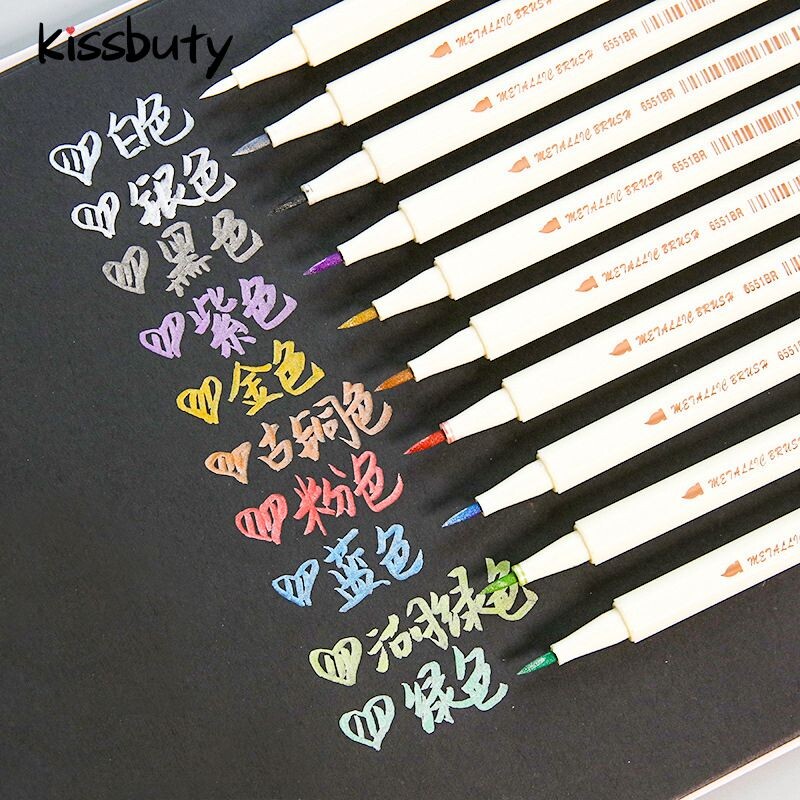 STA 10 culori Desen Pictură Marker Pen DIY Metallic Color Pixuri Hârtie neagră Art Marker Hard/Moale Cap Material de papetărie