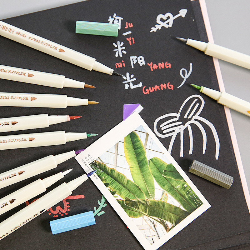 STA 10 culori Desen Pictură Marker Pen DIY Metallic Color Pixuri Hârtie neagră Art Marker Hard/Moale Cap Material de papetărie