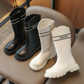 Cizme lungi fetiță iarnă negru bej la modă cu platformă cizme copii din piele PU All-match-uri la mijlocul gambei Moale comozi pantofi copii 26-35