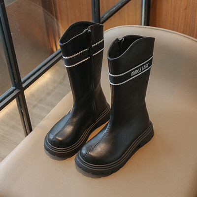 Cizme lungi fetiță iarnă negru bej la modă cu platformă cizme copii din piele PU All-match-uri la mijlocul gambei Moale comozi pantofi copii 26-35