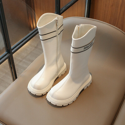 Cizme lungi fetiță iarnă negru bej la modă cu platformă cizme copii din piele PU All-match-uri la mijlocul gambei Moale comozi pantofi copii 26-35