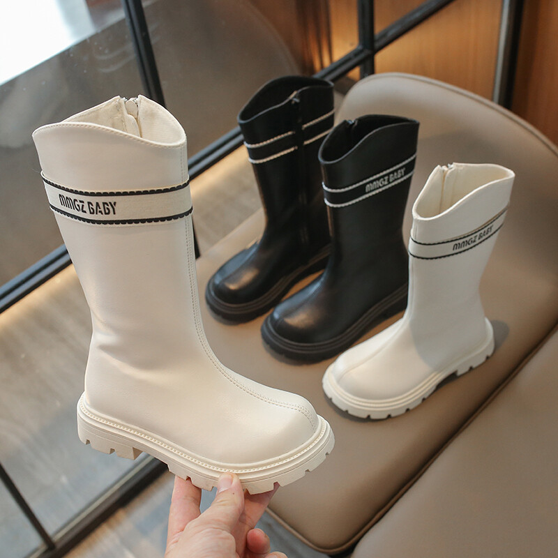 Cizme lungi fetiță iarnă negru bej la modă cu platformă cizme copii din piele PU All-match-uri la mijlocul gambei Moale comozi pantofi copii 26-35