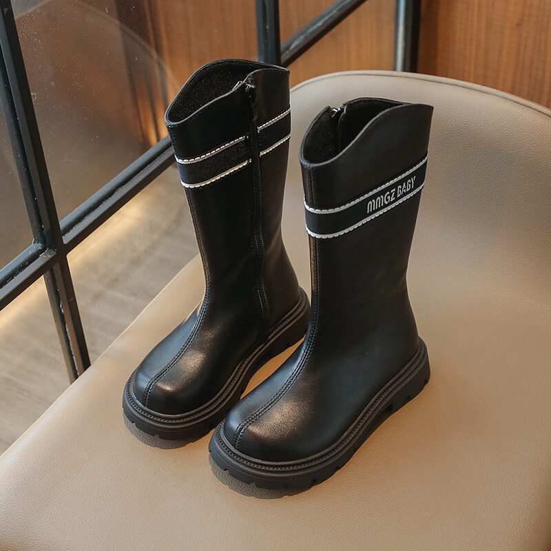 Cizme lungi fetiță iarnă negru bej la modă cu platformă cizme copii din piele PU All-match-uri la mijlocul gambei Moale comozi pantofi copii 26-35