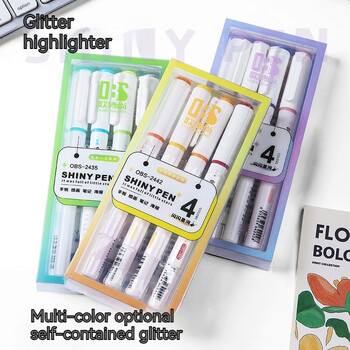 4 τμχ/σετ Αισθητικά Star Glitter Highlighters Shiny Scrapbook Doodle Pens Σημειωματάριο Μαρκαδόροι Highlight Στυλό Kawaii Kids Stationery