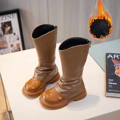 Cizme lungi de iarnă pentru fete din piele PU Cizme înalte de epocă cu platformă impermeabilă tendință moda adolescentă cizme de zăpadă fete