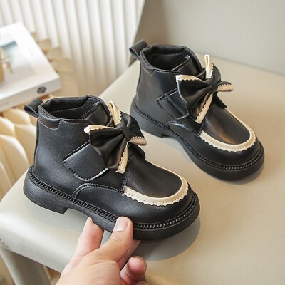 Sügistalvine vibu tüdrukute printsessisaapad PU-nahast soojad pehmed laste moesaapad plüüsis konksusaas libisemiskindlad laste pahkluukingad