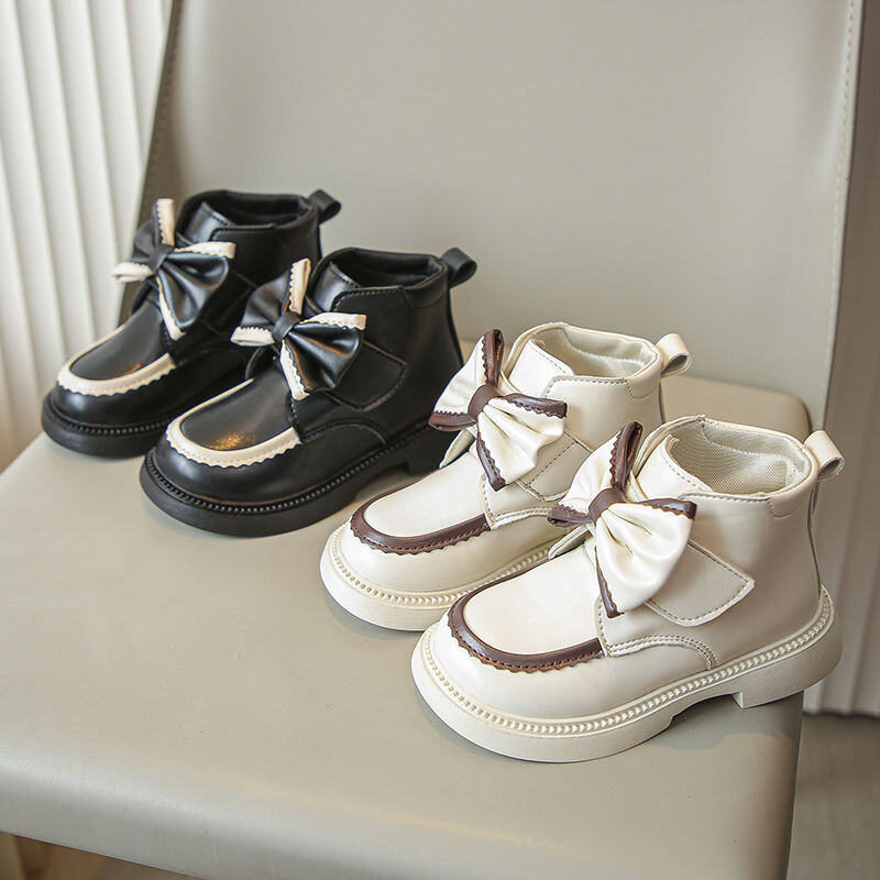 Sügistalvine vibu tüdrukute printsessisaapad PU-nahast soojad pehmed laste moesaapad plüüsis konksusaas libisemiskindlad laste pahkluukingad