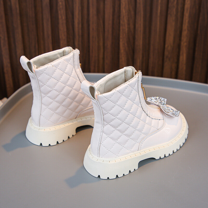 Modne čizme za djevojčice s mašnom od pune PU kože koja ne kliže, dječje cipele za gležnjeve, proljeće, jesen, dječje čizme s patentnim zatvaračem