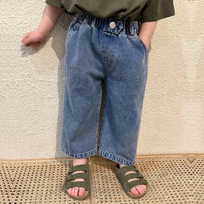 4733C Pantaloni pentru copii 2023, primăvară, toamnă, pantaloni din denim băieți, blugi moale, ocazional, fete, pantaloni drepți cu picioare largi