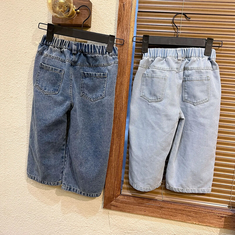 4733C Lastepüksid 2023 Uued kevad-sügis poiste teksapüksid Pehmed teksad Lahtised vabaaja püksid tüdrukutele laia säärega sirged püksid