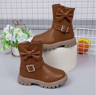 Dječje Djevojčice Kratke čizme Jednobojna mašna Kopča 2024 Nove jednostavne neklizajuće okrugle prste Dječje svestrane meke modne cipele za princeze