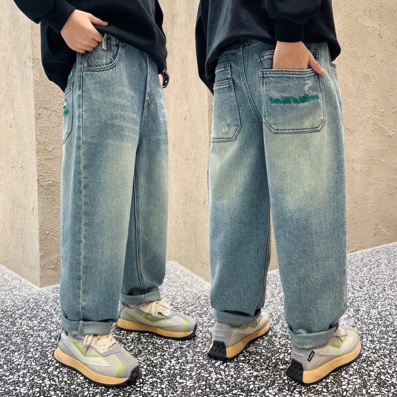 Proljeće Jesen Dječje traperice Traper hlače za velike dječake Ležerne jeans hlače pune dužine 10 12 13 14 godina Dječja odjeća Pamuk