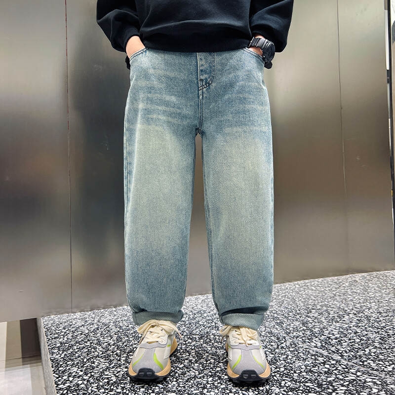 Proljeće Jesen Dječje traperice Traper hlače za velike dječake Ležerne jeans hlače pune dužine 10 12 13 14 godina Dječja odjeća Pamuk