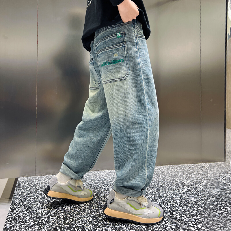 Proljeće Jesen Dječje traperice Traper hlače za velike dječake Ležerne jeans hlače pune dužine 10 12 13 14 godina Dječja odjeća Pamuk