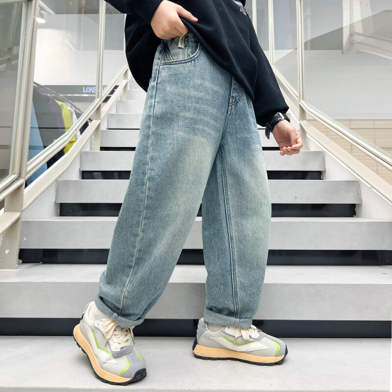 Proljeće Jesen Dječje traperice Traper hlače za velike dječake Ležerne jeans hlače pune dužine 10 12 13 14 godina Dječja odjeća Pamuk