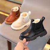 2024, pantofi noi din piele pentru fete, calduri de pluș, de culoare uni, pentru copii, cizme scurte de modă, versatile, anti-alunecare, cizme de zăpadă ocazionale pentru copii