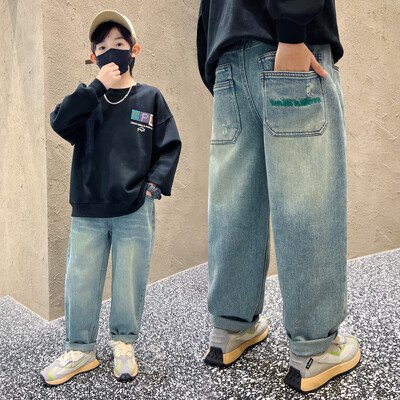 Pantaloni casual din denim de înaltă calitate Adolescenți băieți Noutăți 2024 Blugi pentru copii primăvară toamnă Pantaloni cu talie mijlocie pentru băieți 5-14 ani