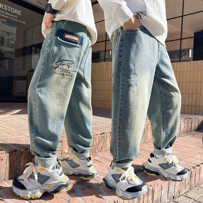 Pantaloni casual din denim de înaltă calitate Adolescenți băieți Noutăți 2024 Blugi pentru copii primăvară toamnă Pantaloni cu talie mijlocie pentru băieți 5-14 ani