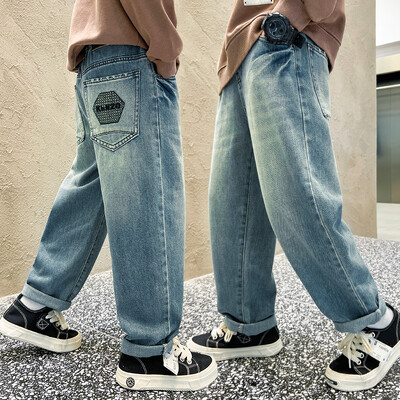Pantaloni casual din denim de înaltă calitate Adolescenți băieți Noutăți 2024 Blugi pentru copii primăvară toamnă Pantaloni cu talie mijlocie pentru băieți 5-14 ani